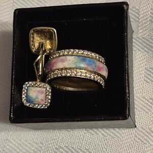 CZ 925 Marked Colorful Ring and Earring Set with Crystals